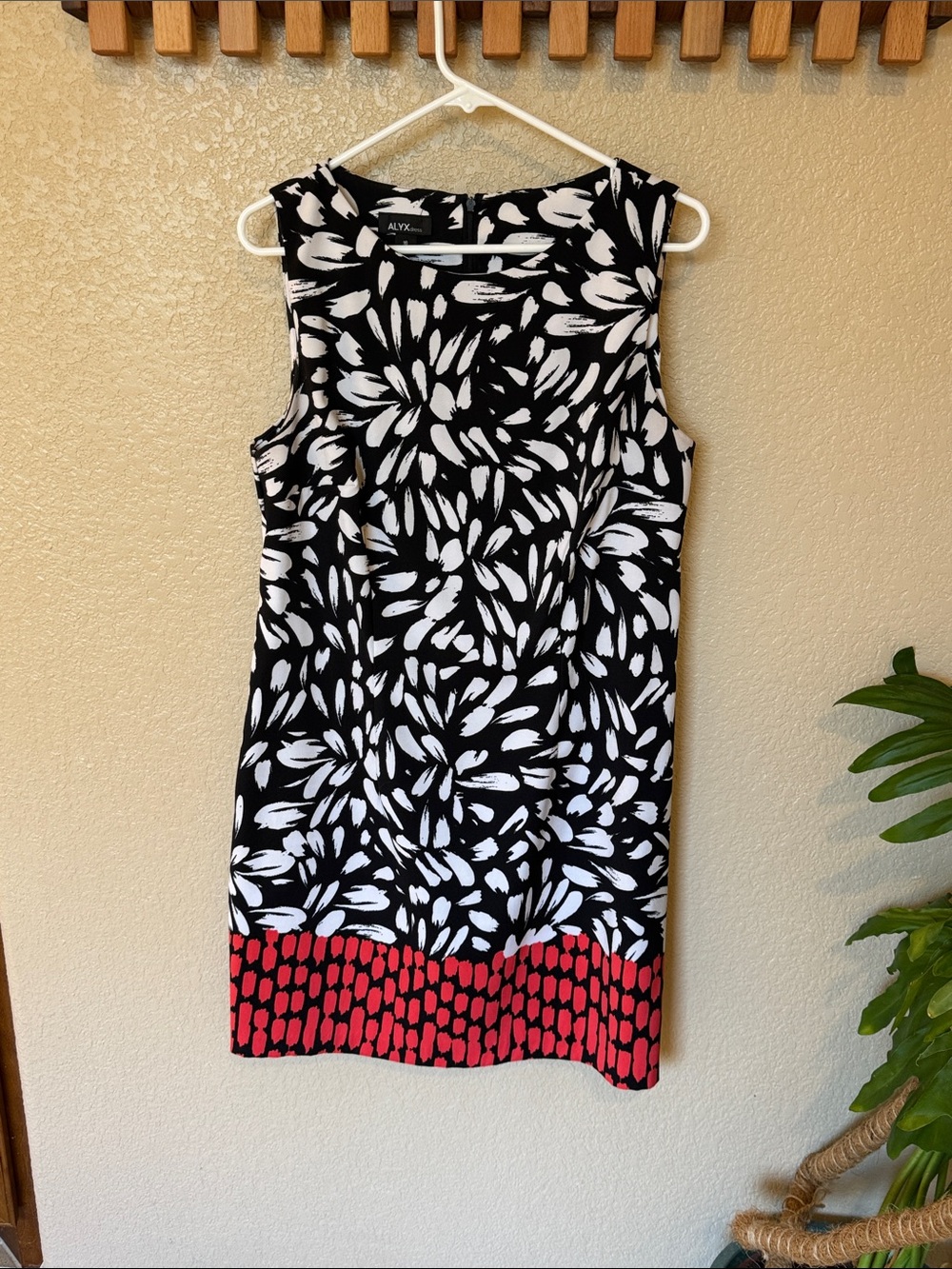 Alyx Black White Floral Midi Dress with Red Hem Pattern